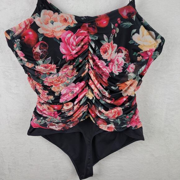 Whimsigoth Romantic Thong Contour Bodysuit XL Strappy Rusch Black Mesh Floral - Picture 9 of 13